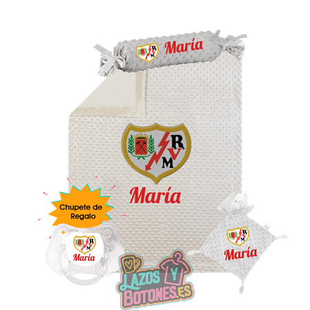 Canastilla bebé personalizada - Mod. Rayo Vallecano con chupete de regalo