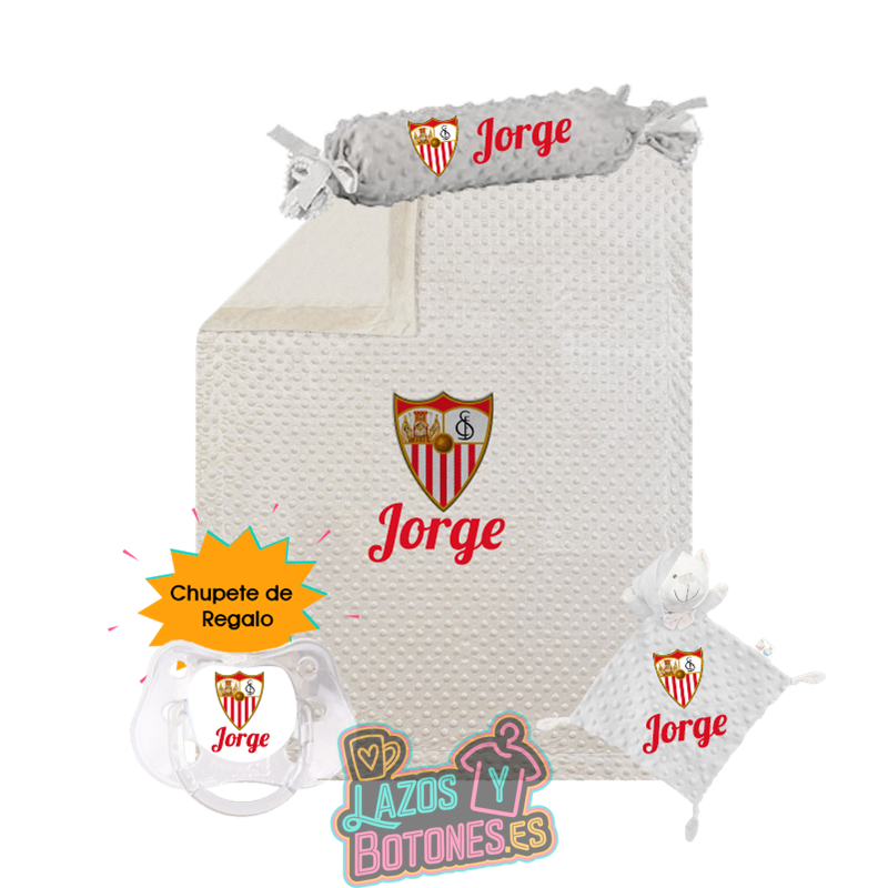 Canastilla bebé personalizada - Mod. Sevilla FC con chupete de regalo