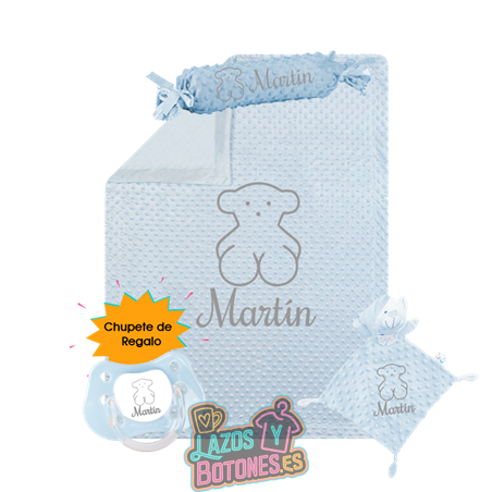 Canastilla bebé personalizada - Mod. Osito Gris con chupete de regalo