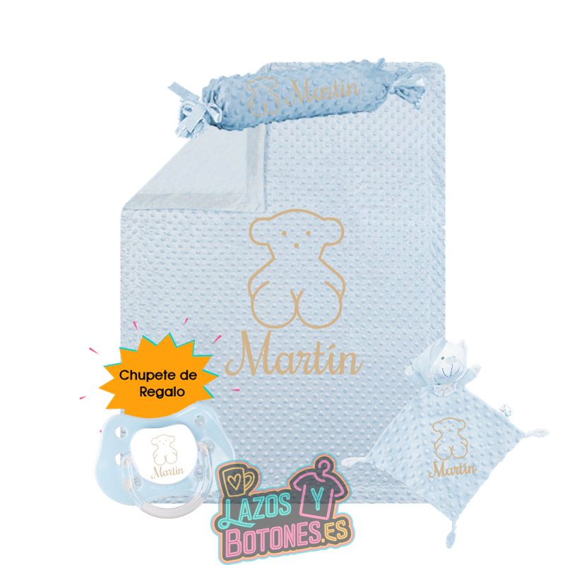 Canastilla bebé personalizada – Mod. Osito Camel con chupete de regalo