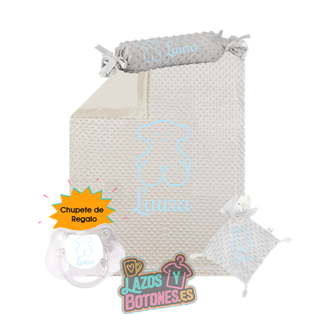 Canastilla bebé personalizada – Mod. Osito Azul Bebé con chupete de regalo