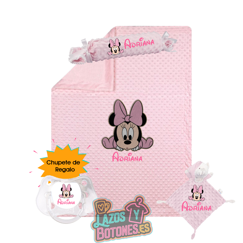 Canastilla bebé personalizada – Mod. Minnie Baby | Chupete de regalo