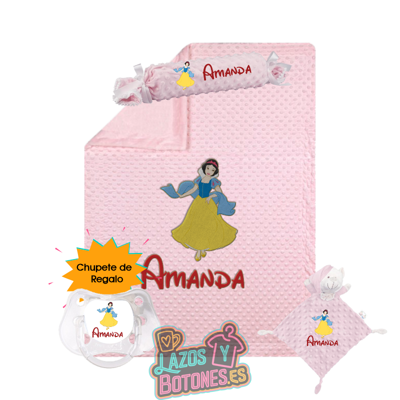 Canastilla bebé personalizada Blancanieves con chupete de regalo