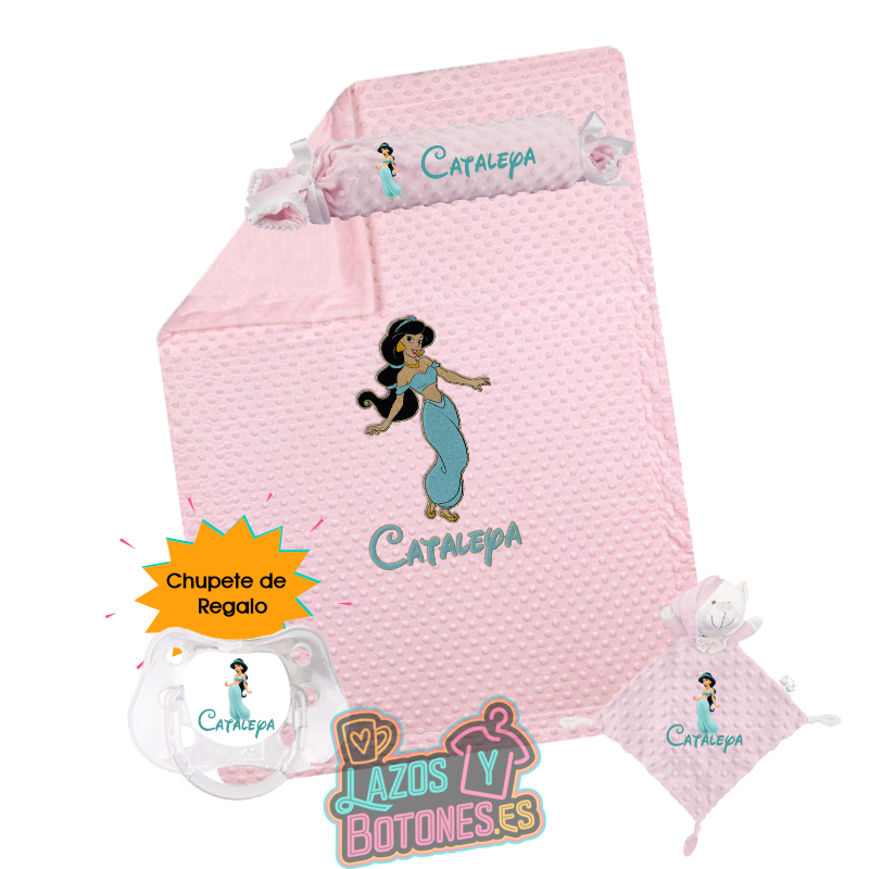 Canastilla bebé personalizada – Mod. Jasmine con chupete de regalo