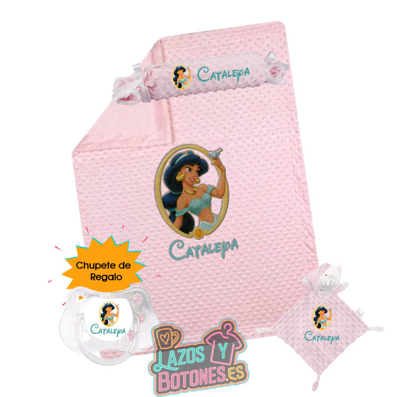 Canastilla bebé personalizada – Mod. Jasmine Marco con chupete de regalo