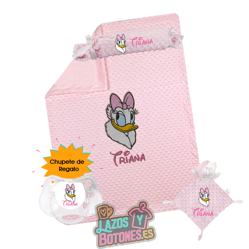 Canastilla bebé personalizada – Mod. Daisy con chupete de regalo