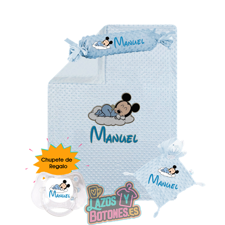 Canastilla bebé personalizada – Mod. Mickey Baby Nube con chupete de regalo