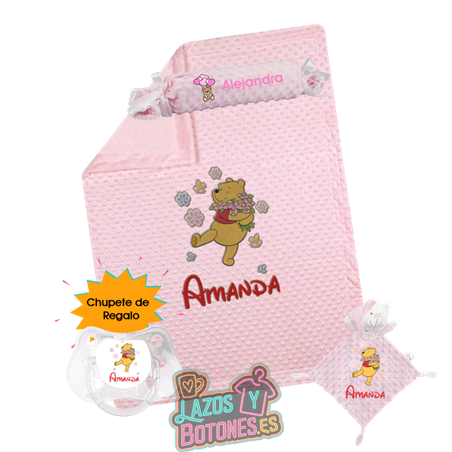 Canastilla bebé personalizada – Mod. Winnie the Pooh con chupete de regalo
