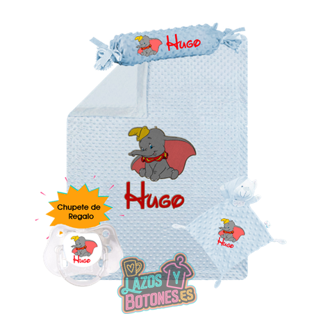 Canastilla bebé personalizada – Mod. Dumbo con chupete de regalo