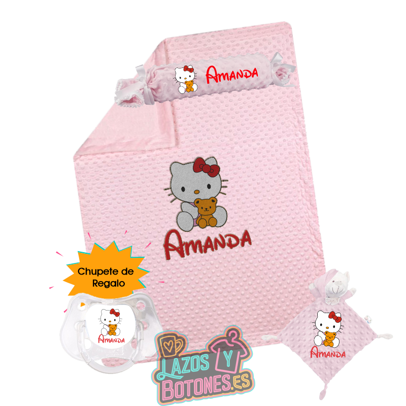 Canastilla bebé personalizada – Mod. Hello Kitty con chupete de regalo