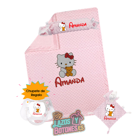 Canastilla bebé personalizada – Mod. Hello Kitty con chupete de regalo