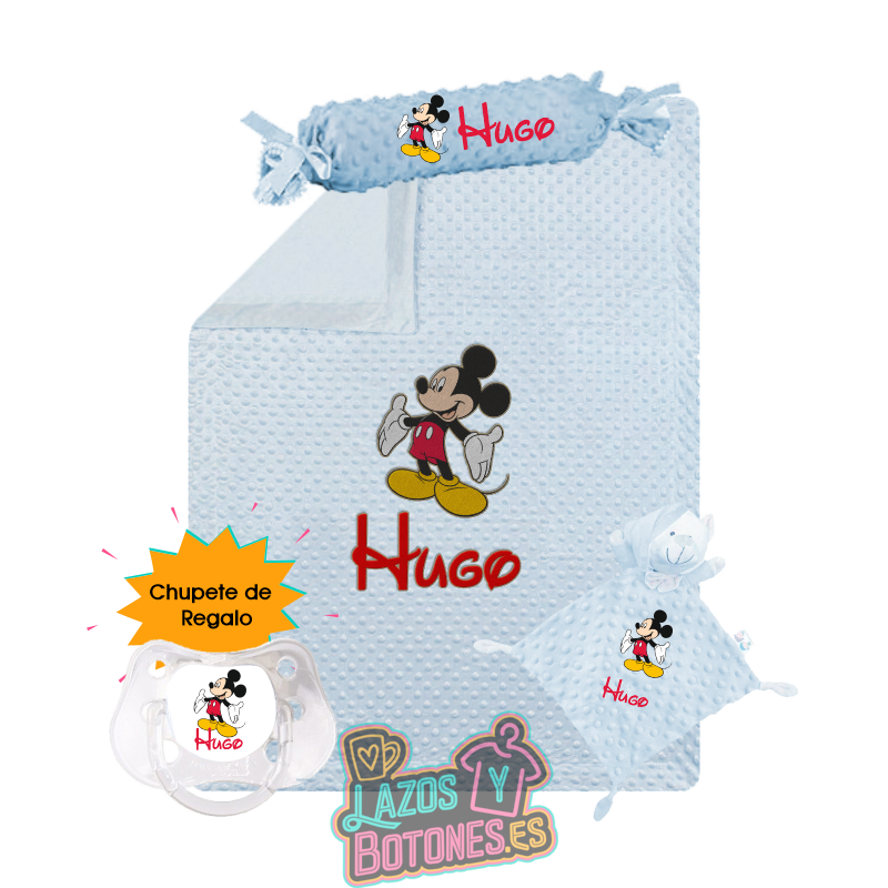Canastilla bebé personalizada – Mod. Mickey con chupete de regalo