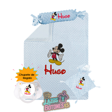 Canastilla bebé personalizada – Mod. Mickey con chupete de regalo