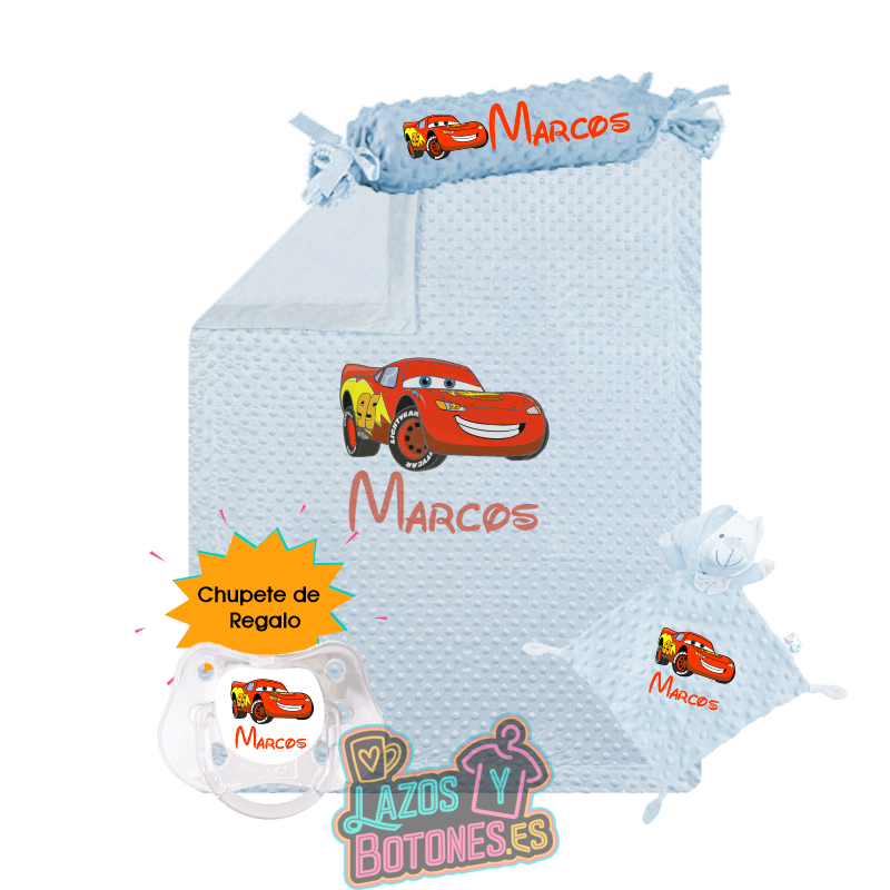 Canastilla bebé personalizada – Mod. Rayo McQueen con chupete de regalo