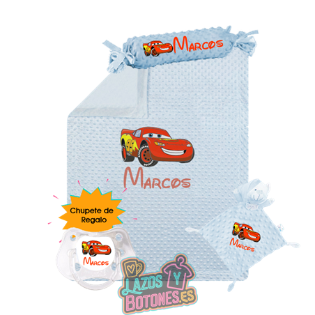 Canastilla bebé personalizada – Mod. Rayo McQueen con chupete de regalo