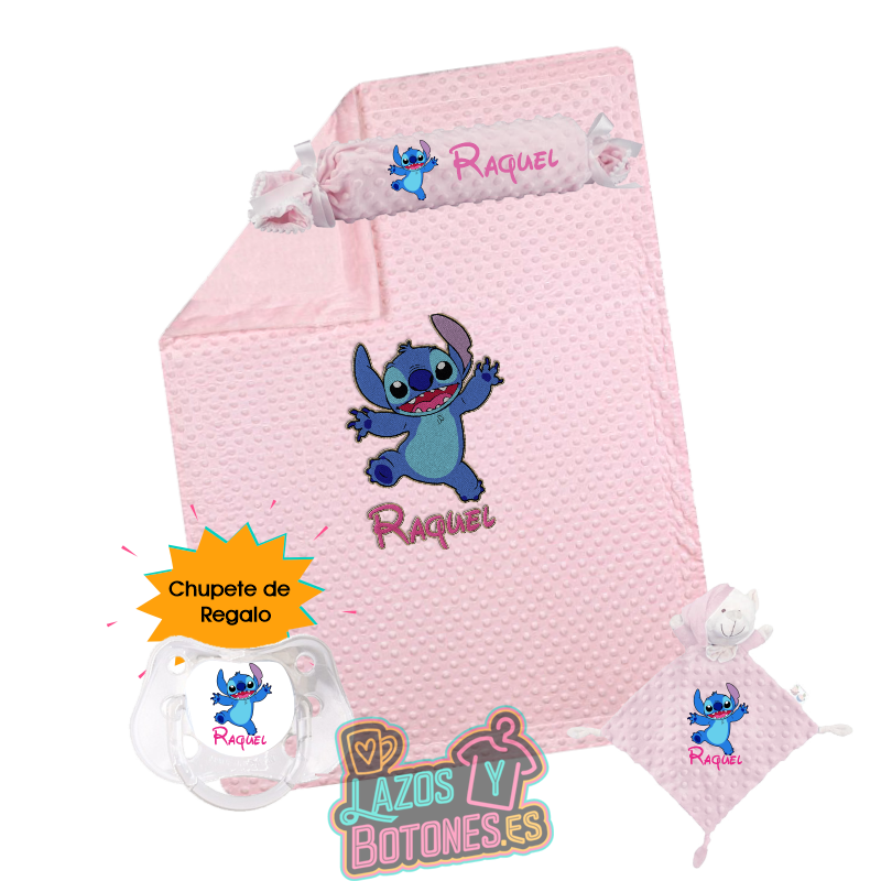 Canastilla bebé personalizada – Mod. Stitch con chupete de regalo