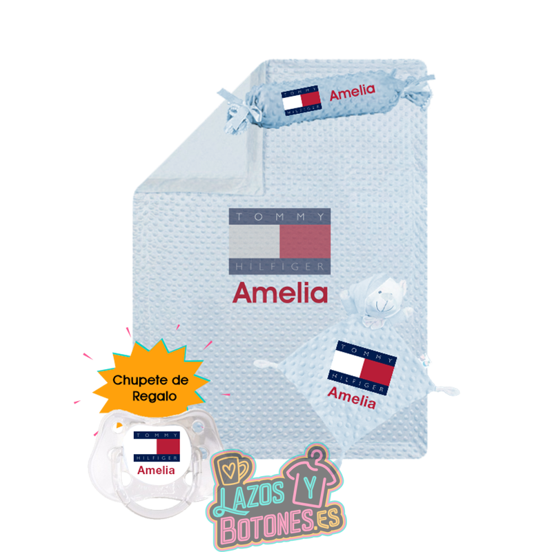 Canastilla bebé personalizada – Mod. Tommy Hilfiger Bandera con chupete de regalo