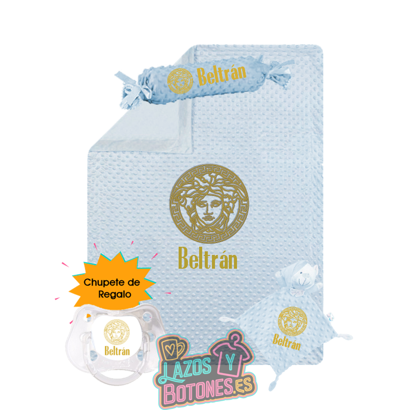 Canastilla bebé personalizada – Mod. Versace con chupete de regalo