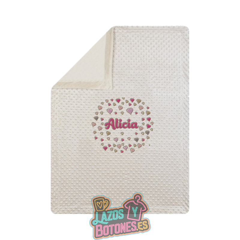 Manta burbujas bordada – Mod. Corazones rosas