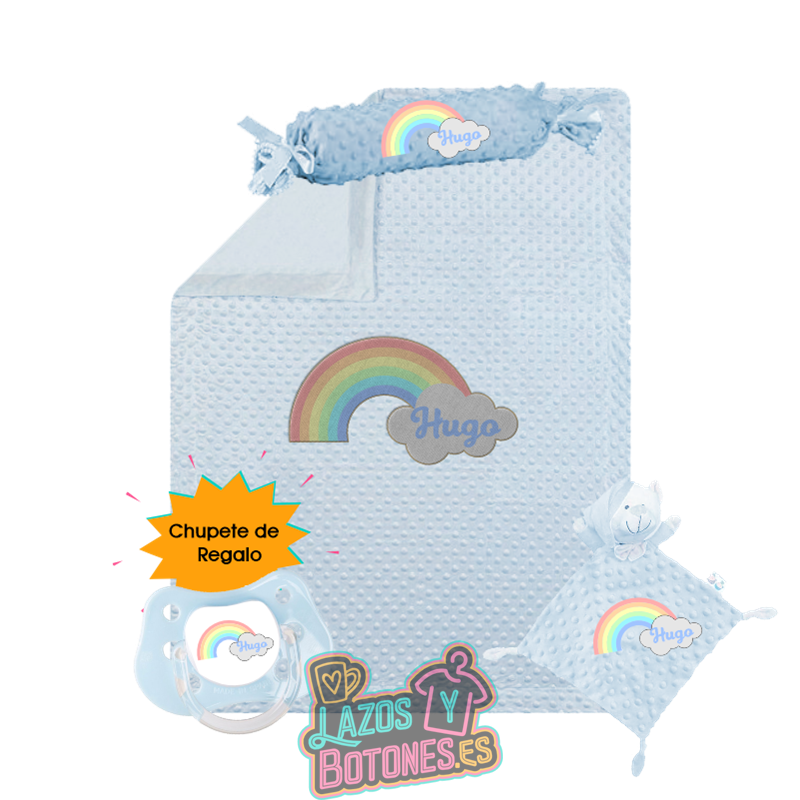 Canastilla bebé personalizada – Mod. Arcoíris Pastel + chupete de regalo