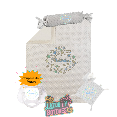 Canastilla bebé personalizada – Mod. Estrellas Azules + chupete de regalo