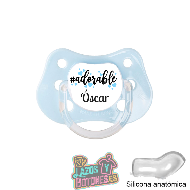 Chupete personalizado 0–6 meses – Mod. Adorable (corazones en color a elegir) - 0 a 6 meses