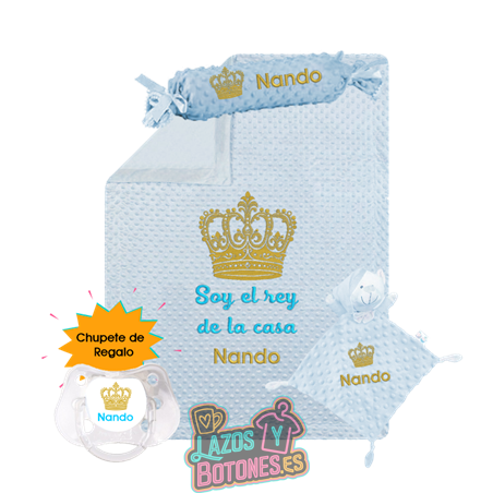 Canastilla personalizada bebé – Mod. Corona Príncipe / Rey + Chupete de regalo