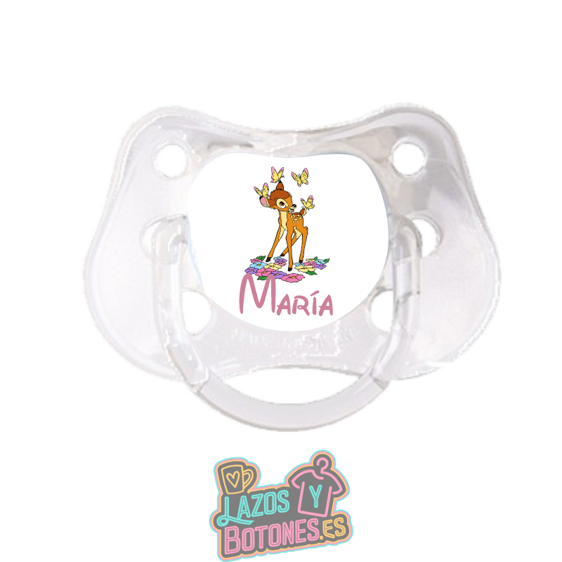 Chupete personalizado Bambi mariposas con nombre – 0 a 6 meses