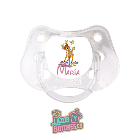 Chupete personalizado Bambi mariposas con nombre – 0 a 6 meses