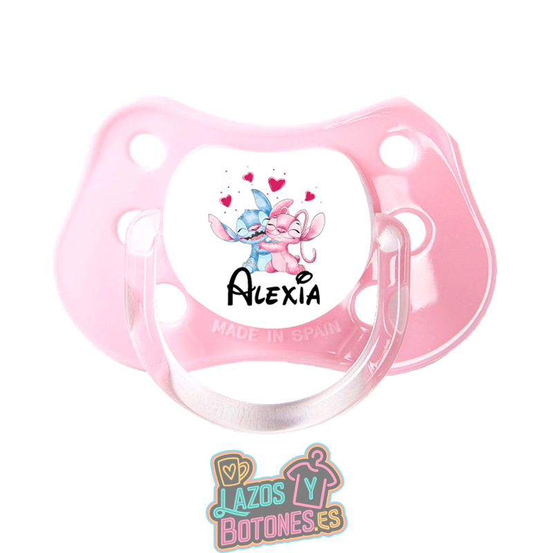 Chupete personalizado Angel y Stitch con nombre – 0 a 6 meses