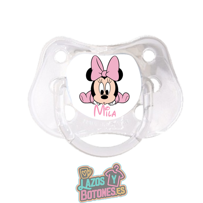 Chupete personalizado Minnie Baby con nombre – 0 a 6 meses | Lazos y Botones
