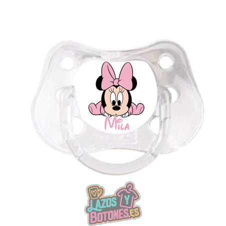 Chupete personalizado Minnie Baby con nombre – 0 a 6 meses | Lazos y Botones