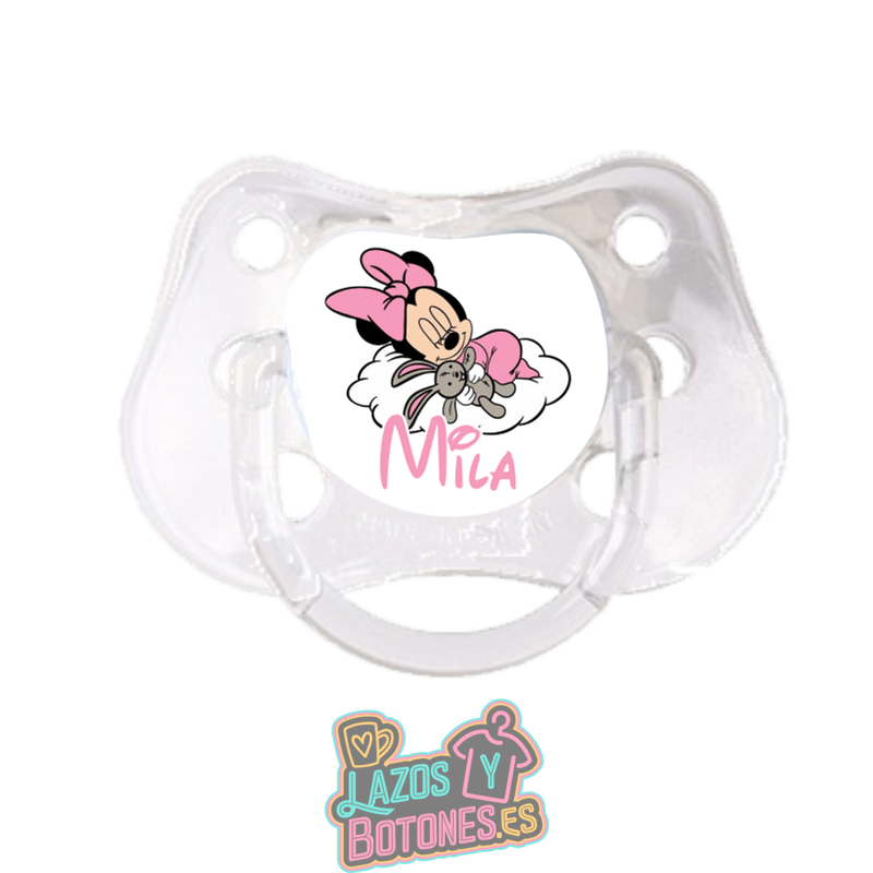 Chupete personalizado Minnie Baby nube con nombre – 0 a 6 meses | Lazos y Botones