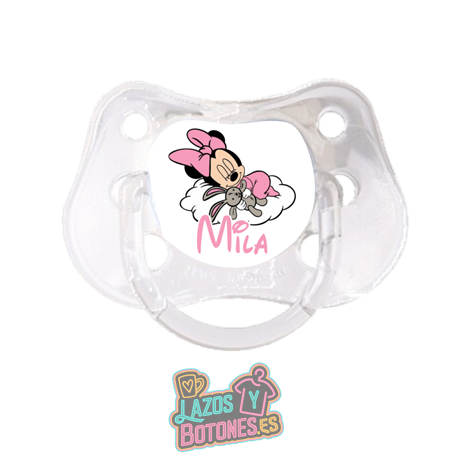 Chupete personalizado Minnie Baby nube con nombre – 0 a 6 meses | Lazos y Botones