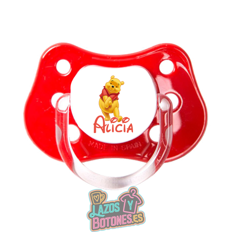 Chupete personalizado Winnie con nombre – 0 a 6 meses | Lazos y Botones
