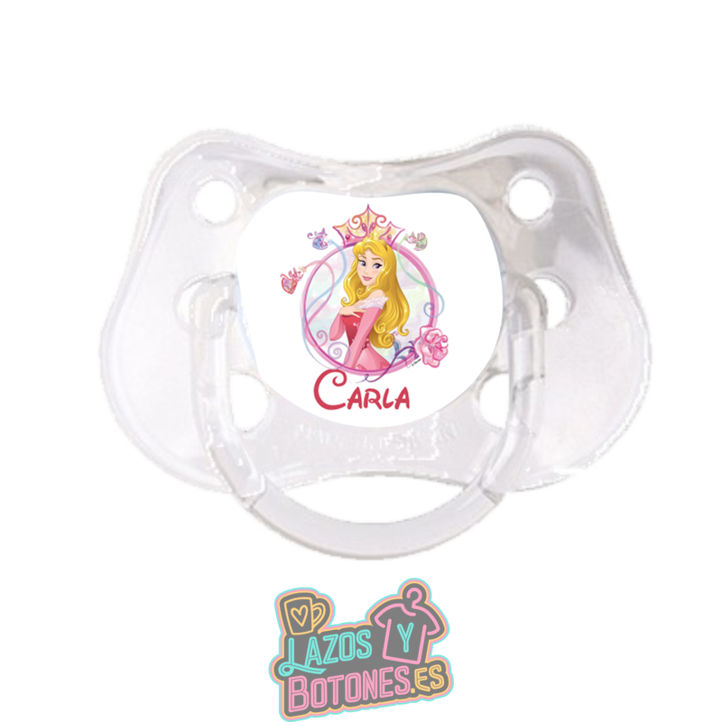 Chupete personalizado Princesa Aurora marco con nombre – 0 a 6 meses 