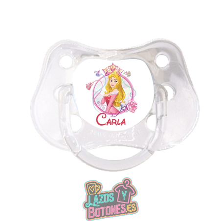 Chupete personalizado Princesa Aurora marco con nombre – 0 a 6 meses