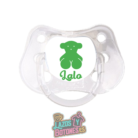 Chupete personalizado Osito verde con nombre – 0 a 6 meses