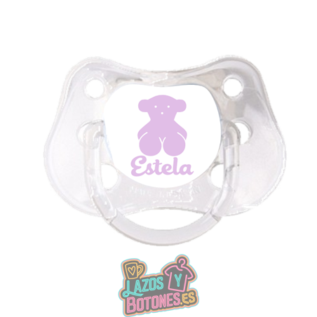 Chupete personalizado Osito Lila con nombre – 0 a 6 meses