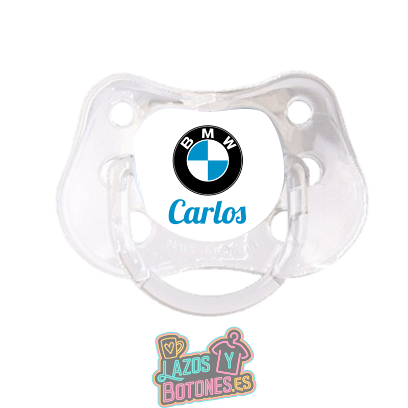 Chupete personalizado BMW azul con nombre – 0 a 6 meses