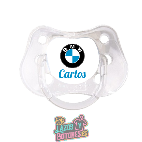 Chupete personalizado BMW azul con nombre – 0 a 6 meses