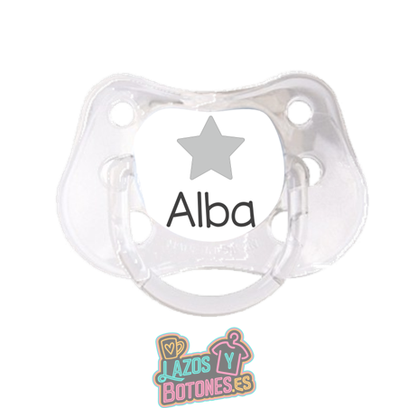 Chupete personalizado Estrella Amarillo con nombre – 0 a 6 meses