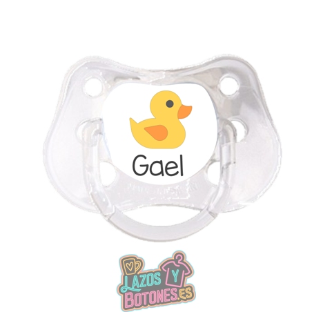Chupete personalizado Patito con nombre – 0 a 6 meses